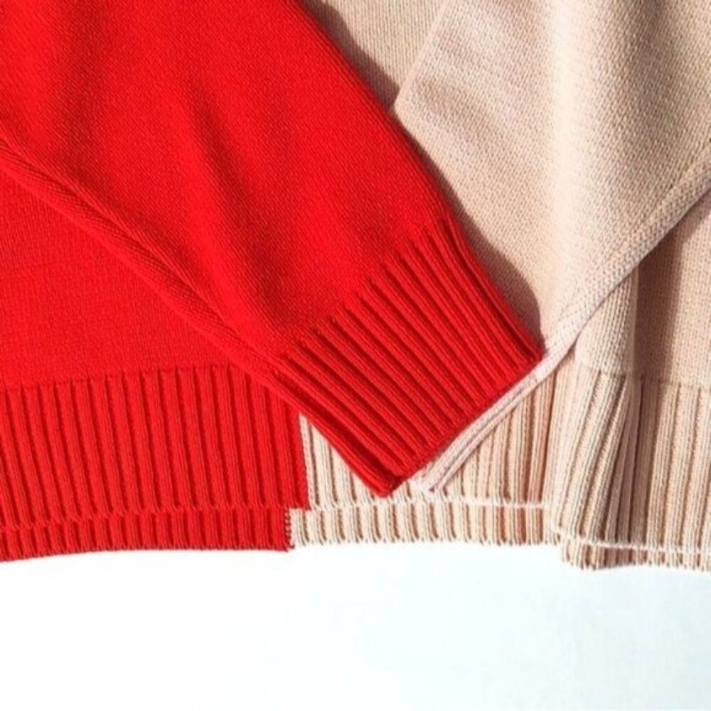 Kerri Rosenthal Sweater M Cotton Red Pink Colorblock Radiant Heart V-Neck NEW - Picture 12 of 16
